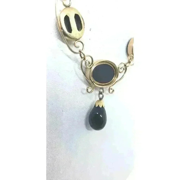 Vintage 12k Gold Filled Onyx Necklace Earrings Set Orig Box NOS Van Dell - Picture 10 of 15